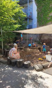 Der Außenbereich für die Kindergarten- und Hort-Kinder.